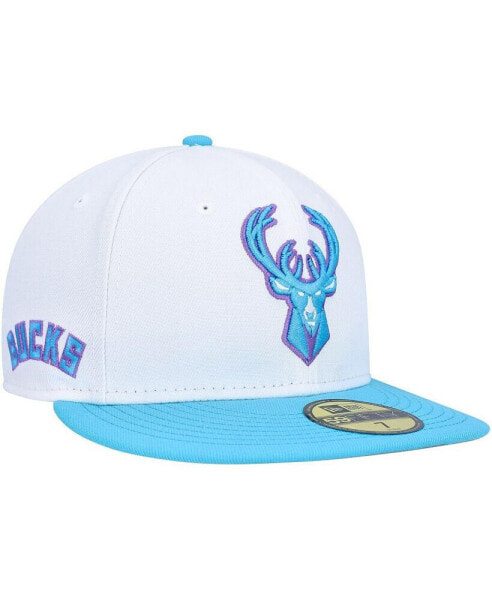 Men's White Milwaukee Bucks Vice Blue Side Patch 59FIFTY Fitted Hat