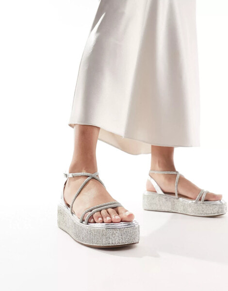 Simmi London Sea chunky flat sandal in embellished silver