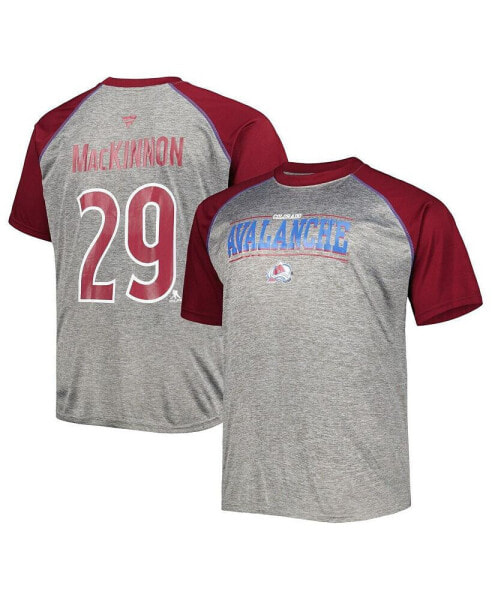 Men's Nathan MacKinnon Heather Gray, Burgundy Colorado Avalanche Big and Tall Contrast Raglan Name and Number T-shirt