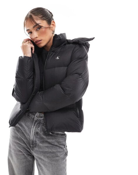 Calvin Klein Jeans Hooded Down Puffer Jacket in Ck Black