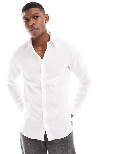 Jack & Jones linen shirt with long sleeve in white