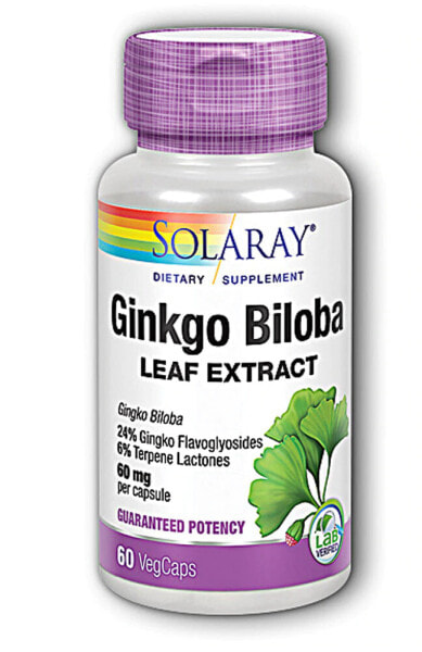 Solaray Ginkgo Biloba Leaf Extract Экстракт листьев гинкго билоба 60 мг 60 растительных капсул