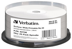 Verbatim BD-R SL 25GB 6x Wide Printable 25 Pack Spindle - No ID Brand - 25 GB - BD-R - spindle - 25 pc(s)