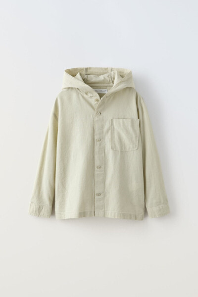 Linen blend hooded overshirt