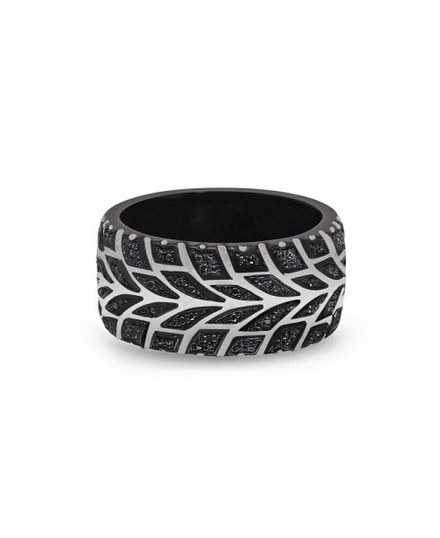 Racer Swag Design Tire Tread Rhodium Plated Sterling Silver Black Diamond Ring