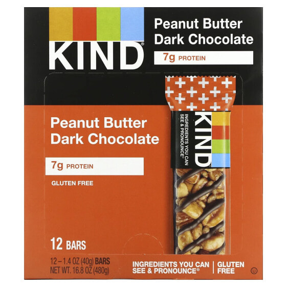 Protein Bars, Peanut Butter Dark Chocolate, 12 Bars, 1.4 oz (40 g) Each