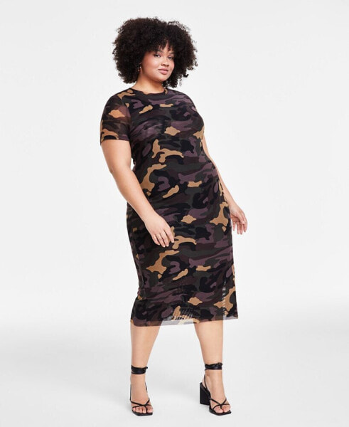Trendy Plus Size Camo Midi Dress, Created for Macy's