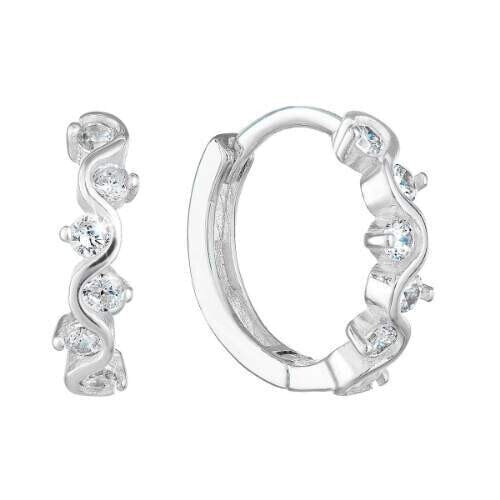 Silver round earrings with clear zircons 11244.1