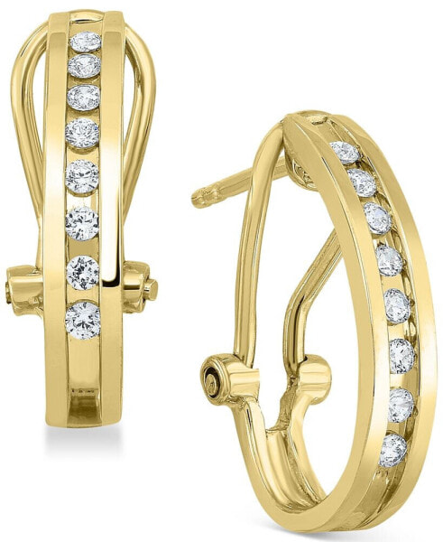 Diamond J-Hoop Earrings (1/4 ct. t.w.) in Sterling Silver or 14K Gold-Plated Sterling Silver