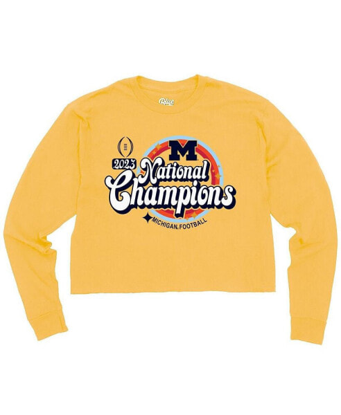 Women's Maize Michigan Wolverines College Football Playoff 2023 National Champions Cropped Long Sleeve T-shirt