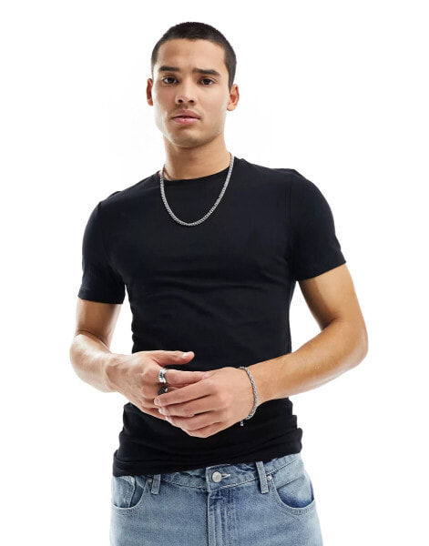 ASOS DESIGN essential muscle fit t-shirt with crew neck in black