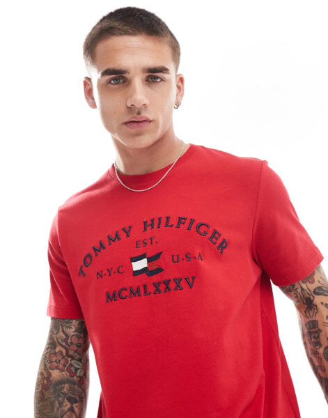 Tommy Hilfiger nautical arch logo t-shirt in bright red