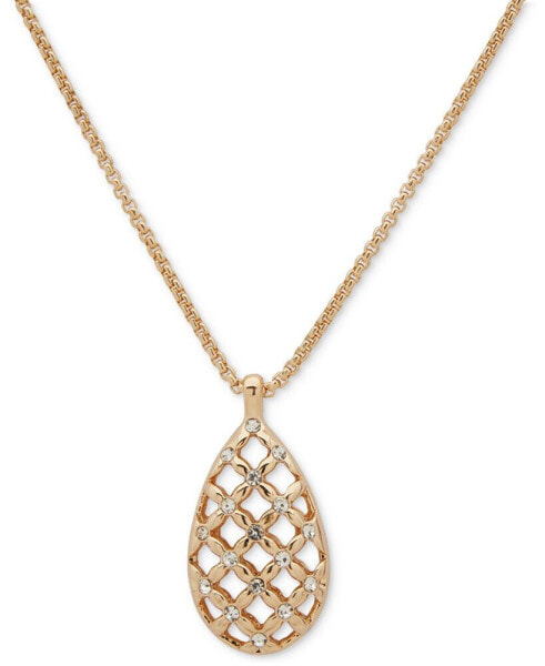 Anne Klein gold-Tone Crystal Mesh Teardrop Pendant Necklace, 18" + 3" extender