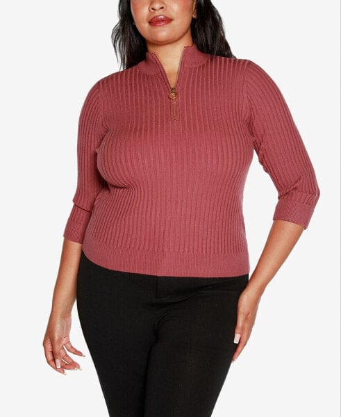 Black Label Plus Size Ribbed Quarter-Zip Sweater