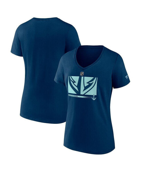 Women's Deep Sea Blue Seattle Kraken Authentic Pro Core Collection Secondary Logo V-Neck T-Shirt