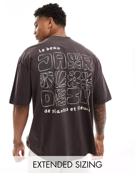 ASOS DESIGN oversized t-shirt in brown with floral text back print