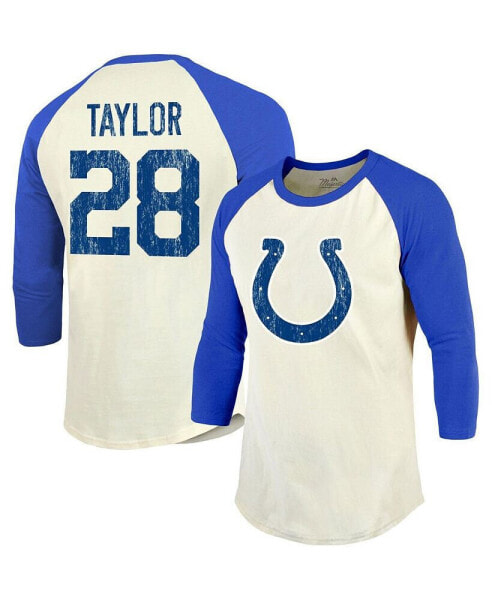 Men's Threads Jonathan Taylor Cream, Royal Indianapolis Colts Player Name and Number Raglan 3/4-Sleeve T-shirt