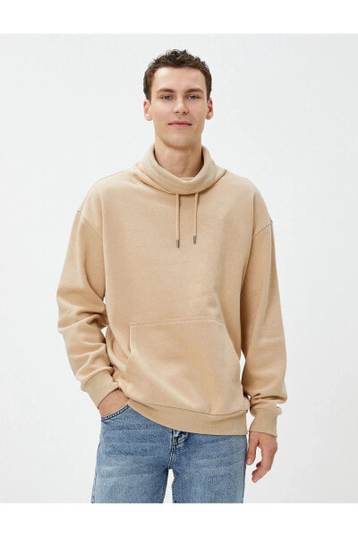 Oversize Sweatshirt Şal Yaka Kanguru Cepli Bağcıklı Şardonlu