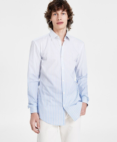 Men's Slim Fit Long Sleeve Button-Front Striped Shirt