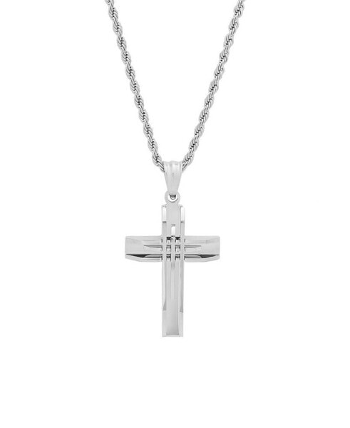 Stainless Steel Cut Accented Cross Pendant