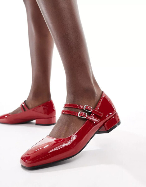 Glamorous double strap mary janes in red patent