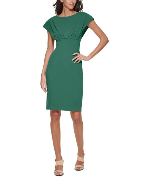 Petite Scuba-Crepe Boat-Neck Sheath Dress