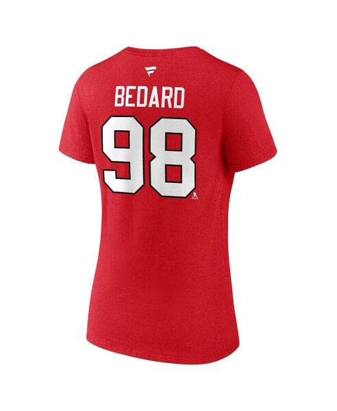 Branded Women's Connor Bedard Red Chicago Blackhawks 2023 NHL Draft Authentic Stack Player Name Number V-Neck T-Shirt