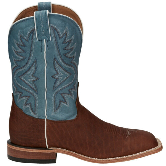 Tony Lama Pecan Bison Square Toe Cowboy Mens Blue, Brown Casual Boots 7955