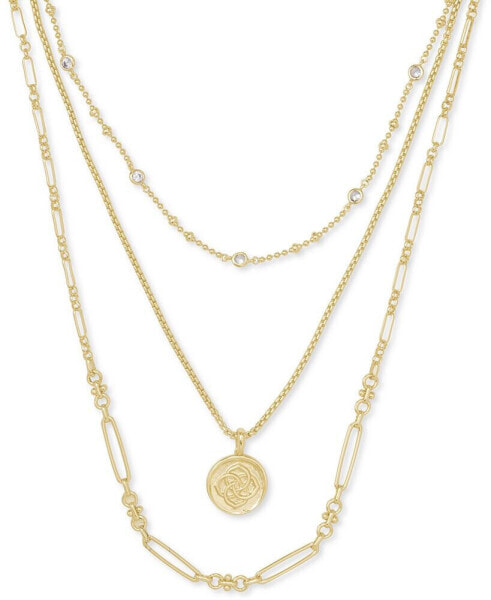 14k Gold-Plated Crystal & Medallion Charm Layered Necklace, 16" + 2" extender