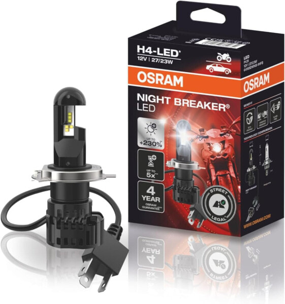 OSRAM Night Breaker H4 LED for Motorcycles, Up to 230% More Brightness, First Road Approved LED Retrofit Lamp for Motorcycles