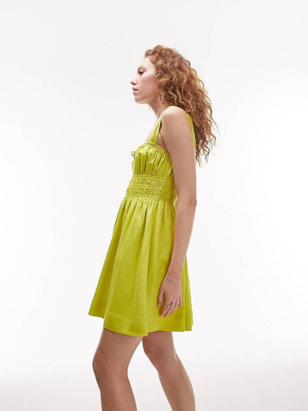 Topshop channeled  mini dress in chartreuse