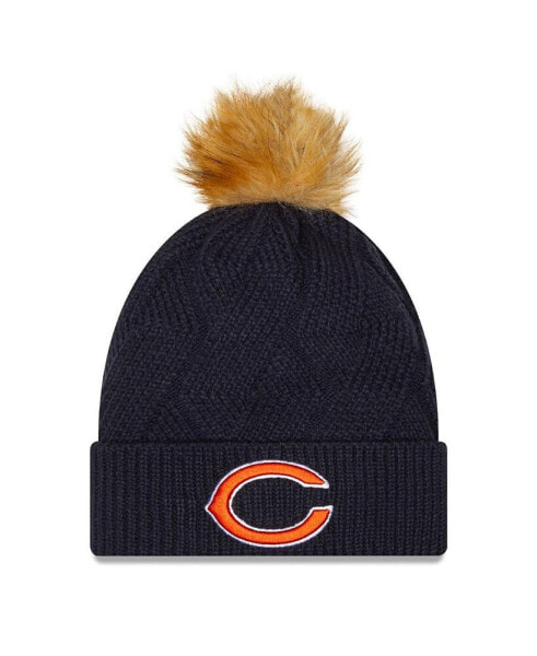 Women's Navy Chicago Bears Snowy Cuffed Knit Hat with Pom