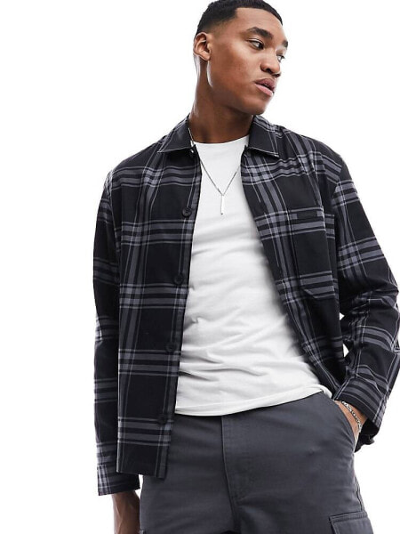 Calvin Klein twill graphic check overshirt in black