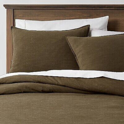 3pc King Space Dyed Cotton Linen Duvet Cover & Sham Set Olive Green - Threshold