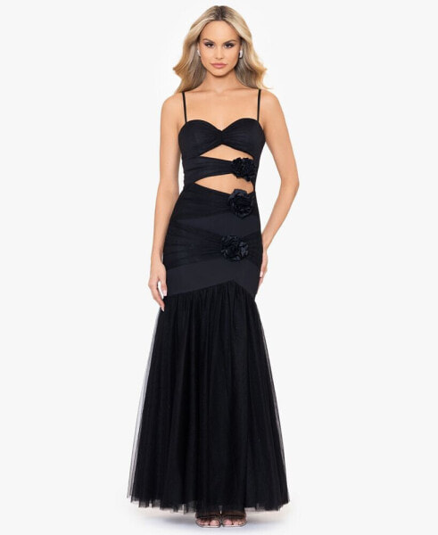 Платье с вырезом из сетки и розочками Blondie Nites - Черное
