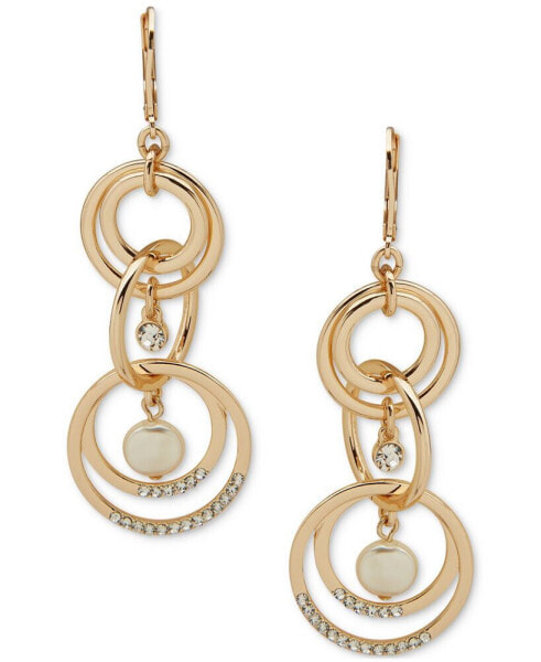 Gold-Tone Crystal & Imitation Pearl Linked Linear Drop Earrings