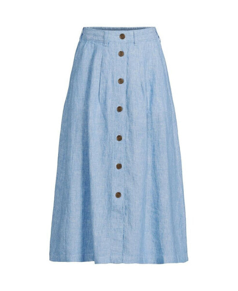 Women's Button Front Linen Midi Skirt