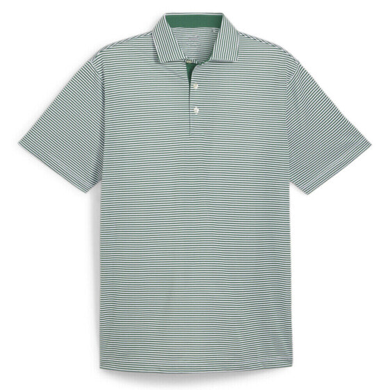 Puma Isle Pique Striped Short Sleeve Polo Shirt Mens Green Casual 62447206