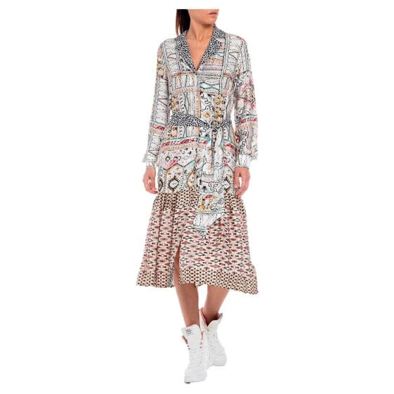 REPLAY W9759 .000.10324 Long Sleeve Midi Dress