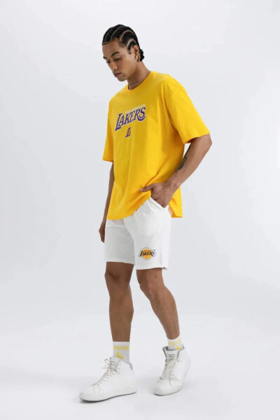 DeFactoFit NBA Los Angeles Lakers Oversize Fit Kısa Paça Şort