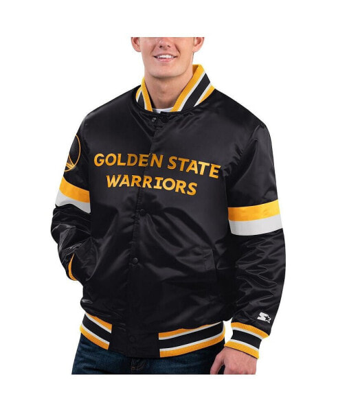Men's Black Golden State Warriors Home Game Satin Full-Snap Varsity Jacket