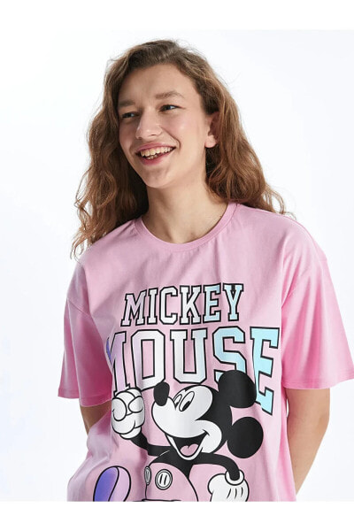 Свитшот женский LC WAIKIKI Mickey Mouse XSIDE Bisiklet Yaka+'&Baskılı Kısa Kollu Kadın Tişört - 100% хлопок