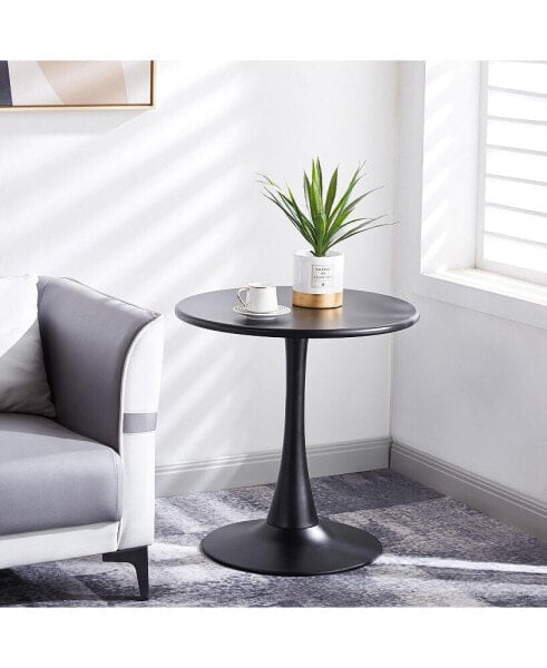 Modern 23.6" Black Round End Table with Solid Metal Base