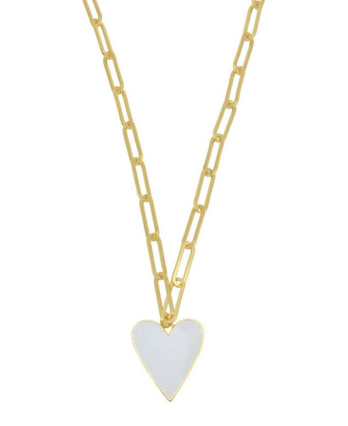 20-22" Adjustable 14K Gold Plated White Enamel Heart Paper Clip Chain Necklace