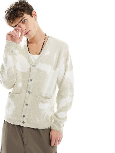 Obey luka splatter cardigan in off white