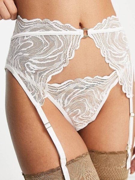 ASOS DESIGN Bridal metallic swirl lace suspender belt in white