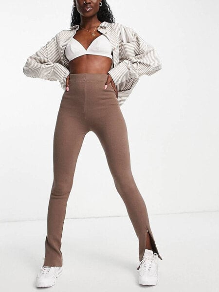 Topshop knitted extra long legging co ord in mocha