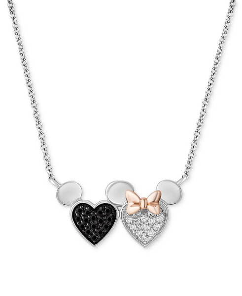 Wonder Fine Jewelry black Diamond (1/8 ct. t.w.) & White Diamond (1/10 ct. t.w.) Minnie & Mickey Heart Pendant Necklace in Sterling Silver & 14k Rose Gold-Plate, 15-3/4" + 2" extender