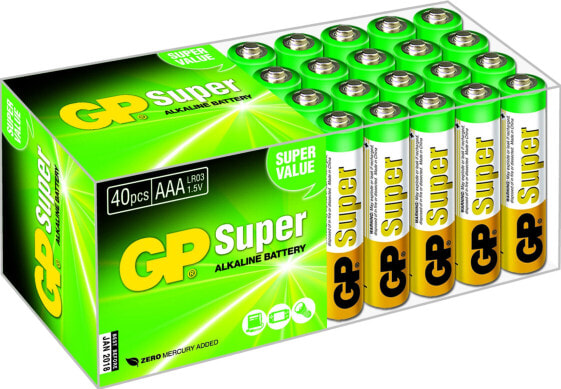 Одноразовые батарейки GP Battery Super Alkaline AAA - 1.5 V - 40 штук - Многоцветные