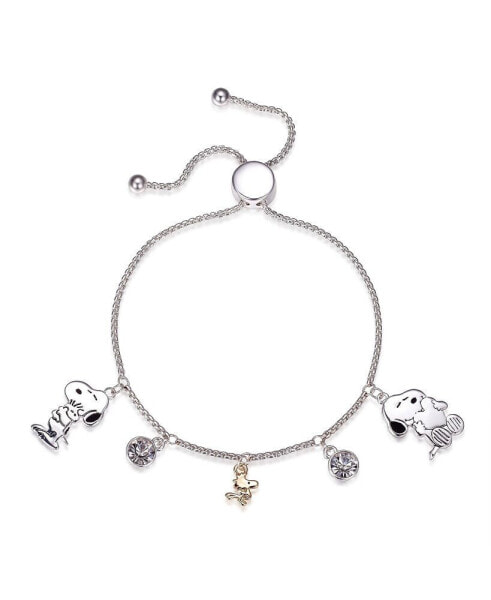 "Snoopy" and "Woodstock" Crystal Adjustable Bolo Silver Plated Bracelet, Created for Macy's